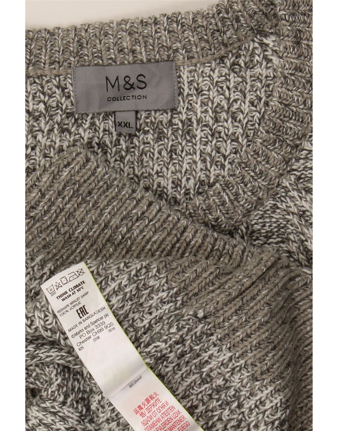 Marks & Spencer Suéter de cuello redondo para hombre 2XL Acrílico moteado gris