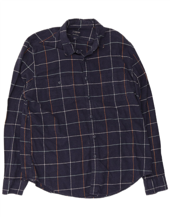 Camisa de franela para hombre J. Crew Algodón a cuadros azul marino grande