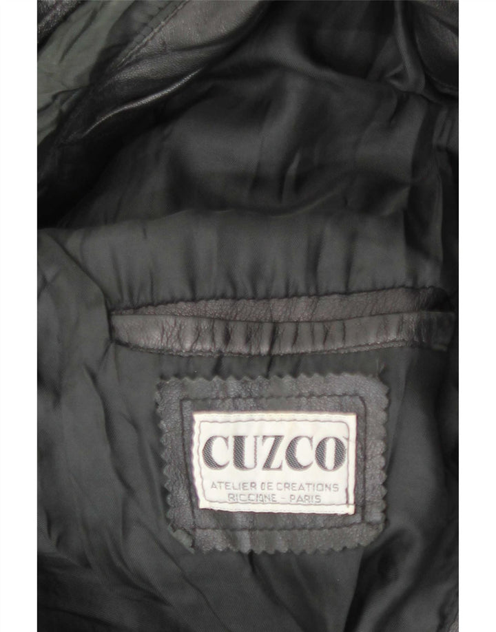 Vintage hombres chaqueta de cuero con capucha Reino Unido 42 XL negro