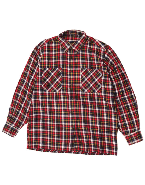 Camisa de franela vintage para hombre talla 41/42 algodón a cuadros rojos grandes