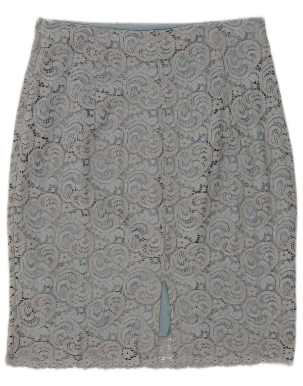 Zara Mujer Falda Lápiz De Encaje Grande W30 Algodón Paisley Gris