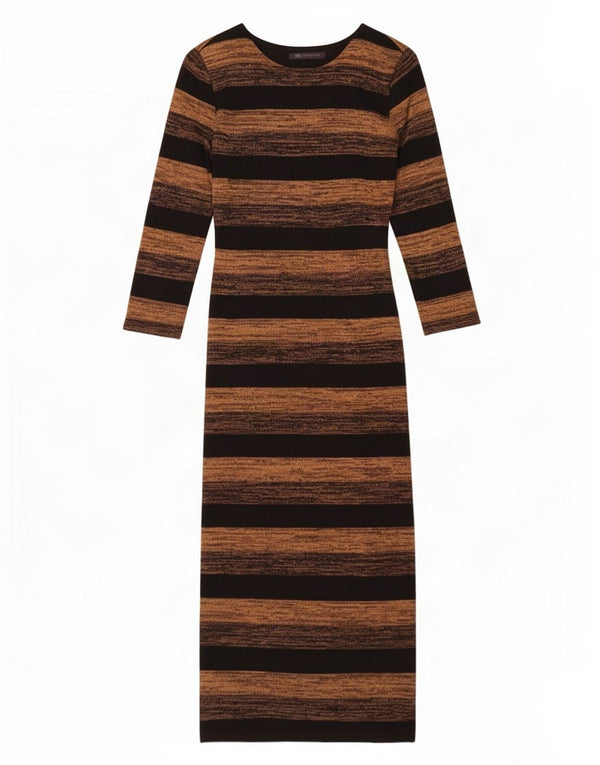Marks & Spencer Vestido tipo jersey de manga 3/4 para mujer UK 8 Small Marrón a rayas