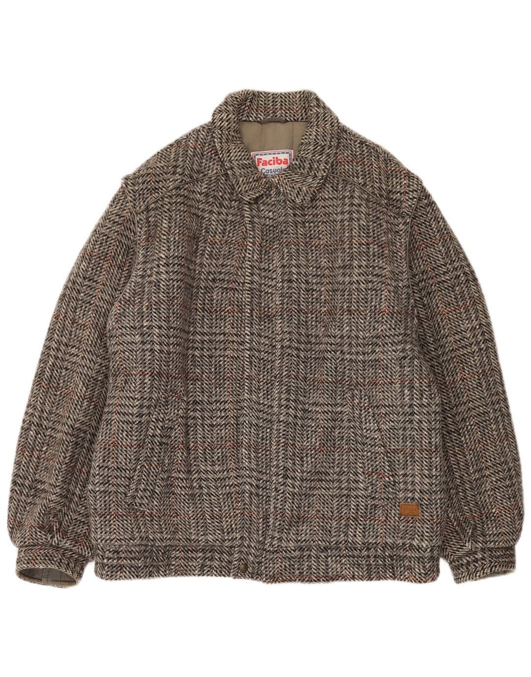 Faciba Chaqueta Bomber para Hombre IT 50 Lana a Cuadros Gris Grande