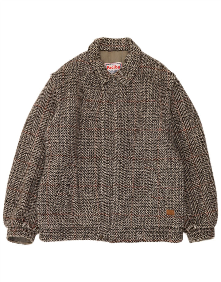 Faciba Chaqueta Bomber para Hombre IT 50 Lana a Cuadros Gris Grande