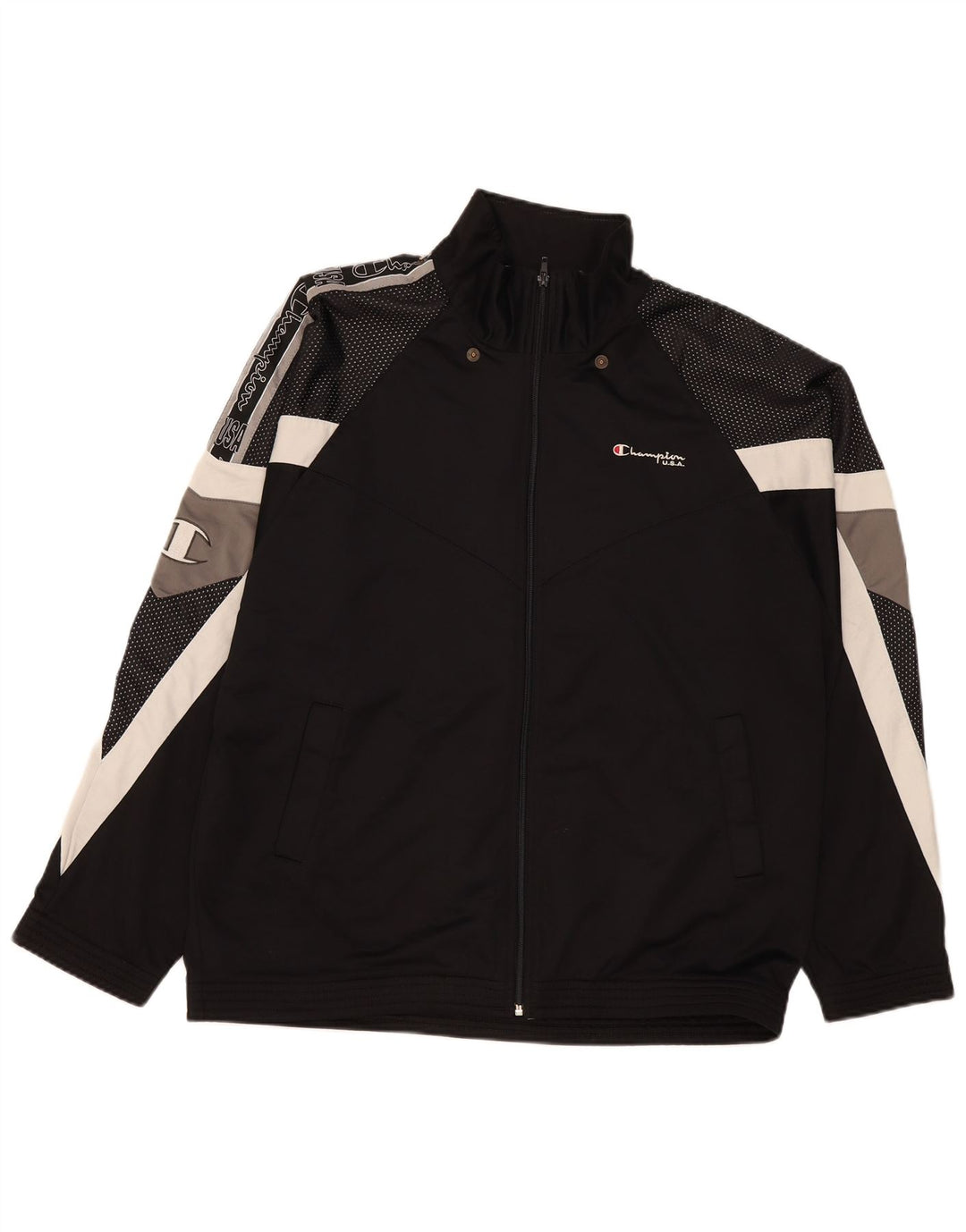 Champion Chaqueta de chándal gráfica para hombre XL Black Colourblock