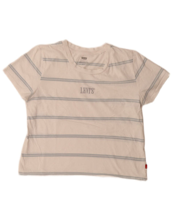 Levi's Camiseta corta gráfica para mujer UK 10 Small White Stripes