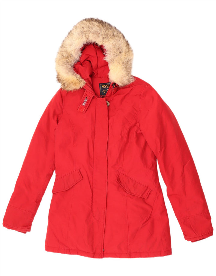 Woolrich Chaqueta acolchada con capucha para mujer UK 10 Small Red Cotton