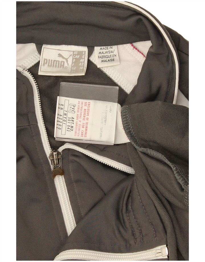 Puma Mujer Chándal Top Chaqueta UK 40 Grande Gris Colorblock Poliéster