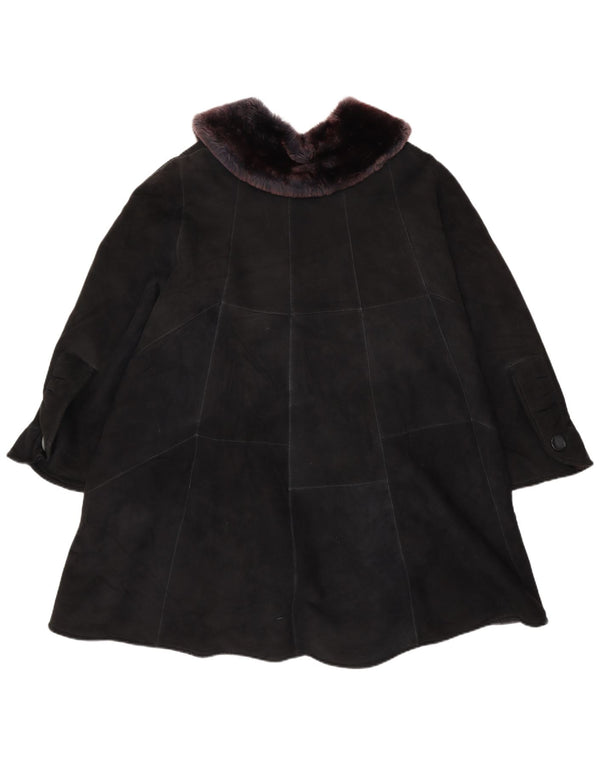 VINTAGE Abrigo de piel de gran tamaño para mujer Reino Unido 22 3XL Patchwork negro