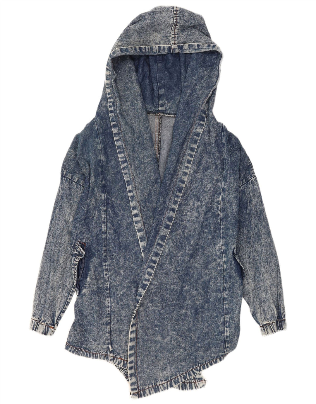 Vintage mujer con capucha chaqueta de mezclilla abierta Reino Unido 16 azul grande