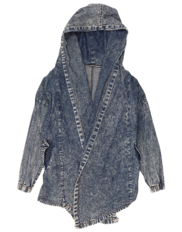 Vintage mujer con capucha chaqueta de mezclilla abierta Reino Unido 16 azul grande