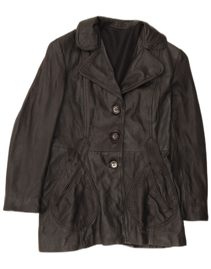 Vintage mujer chaqueta de cuero Reino Unido 12 Medio Negro