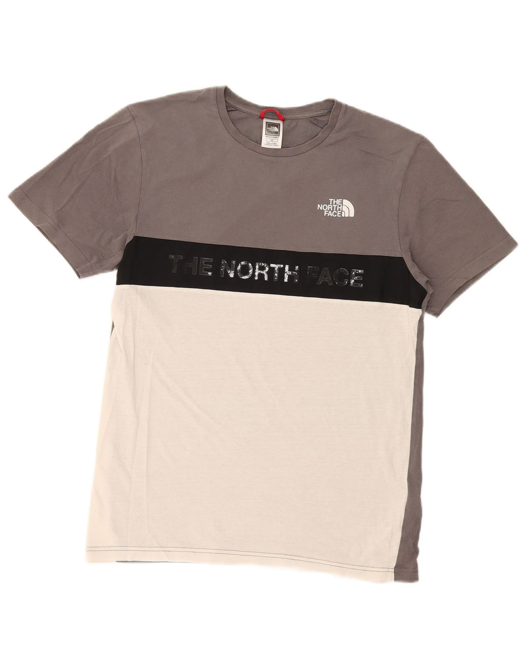 The North Face Camiseta con gráfico regular para hombre, camiseta pequeña con bloques de color gris