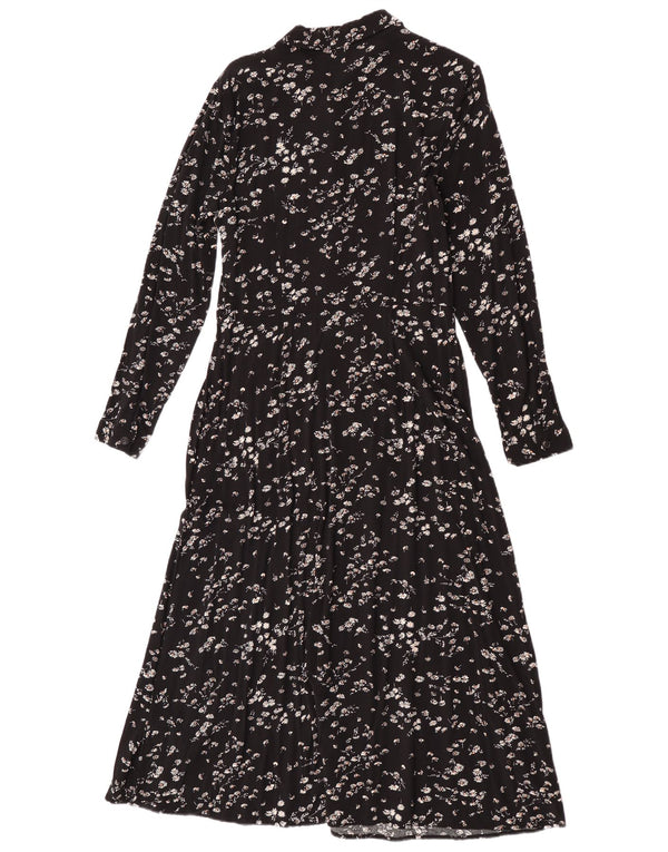 Warehouse Womens Maxi Long Sleeve Shirt Dress UK 12 Medium Black Floral