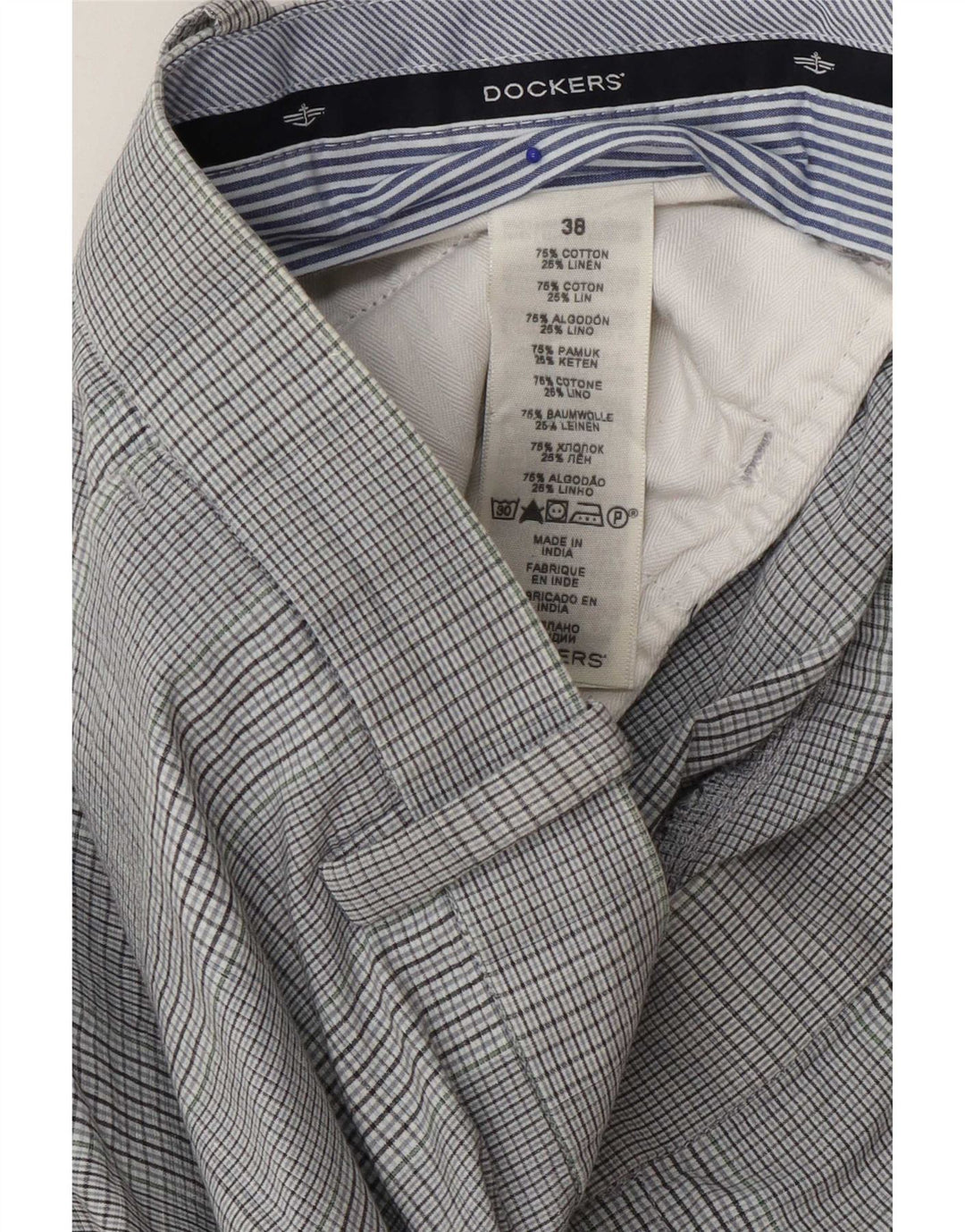 Dockers Pantalones cortos chinos para hombre W38 XL Algodón a cuadros gris