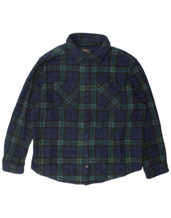 Marks & Spencer - Camisa de forro polar para hombre, talla 3XL, poliéster a cuadros verdes