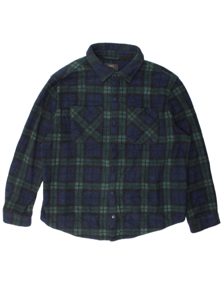 Marks & Spencer - Camisa de forro polar para hombre, talla 3XL, poliéster a cuadros verdes
