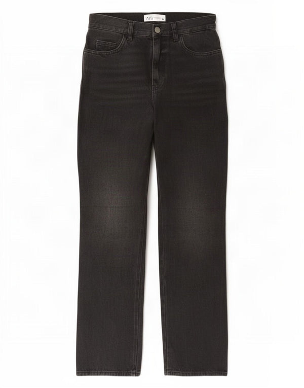 Zara Jeans Rectos De Cintura Alta Para Mujer EU 36 XS W26 L33 Algodón Gris