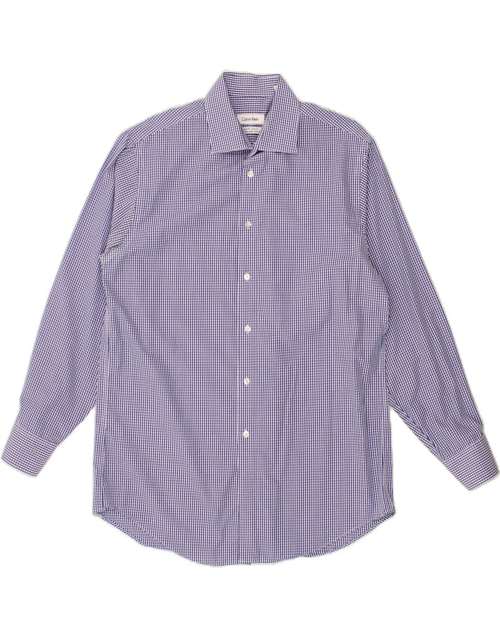 CALVIN KLEIN Camisa de corte regular para hombre Talla 15 1/2 Algodón a cuadros azul mediano