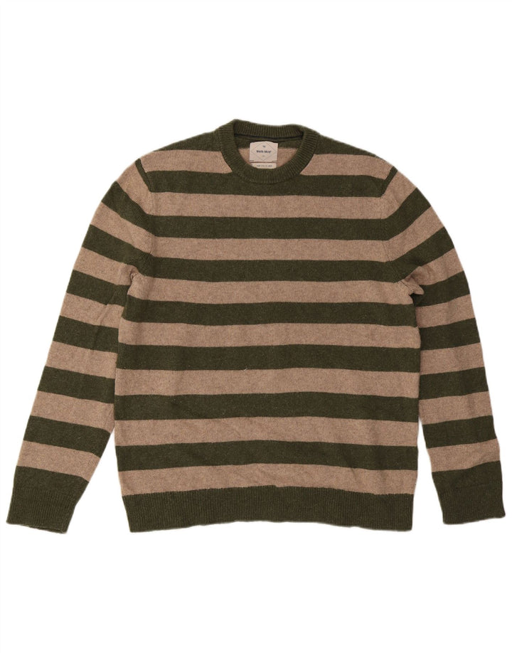 Jersey de cuello redondo para hombre de White Stuff, talla grande, color caqui, a rayas