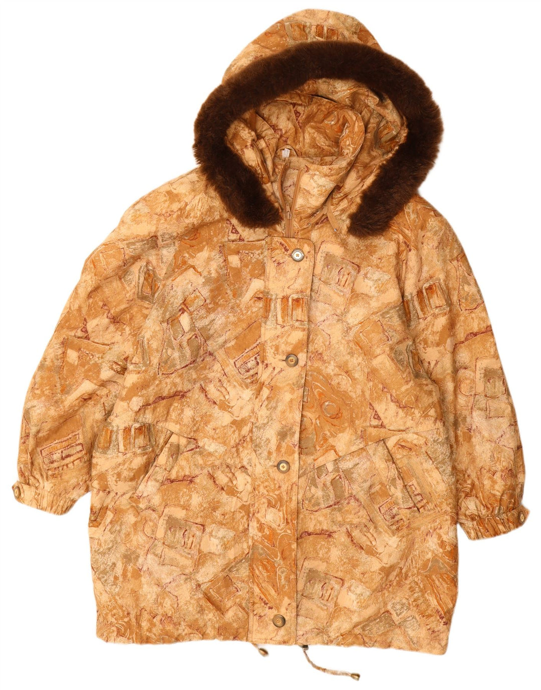 VINTAGE Mujer Con Capucha Cortavientos Abrigo Tamaño 22 3XL Beige Geométrico