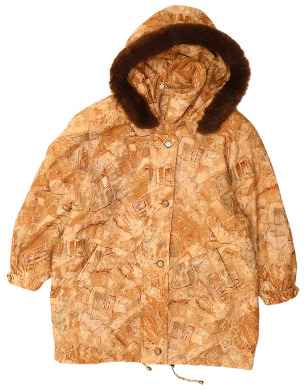 VINTAGE Mujer Con Capucha Cortavientos Abrigo Tamaño 22 3XL Beige Geométrico