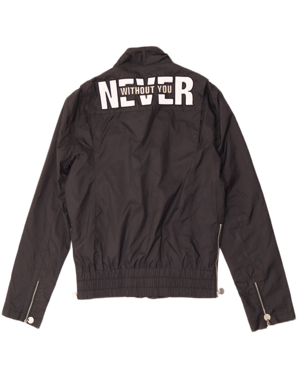 Vintage hombres gráfico utilidad chaqueta Reino Unido 40 grande nylon negro