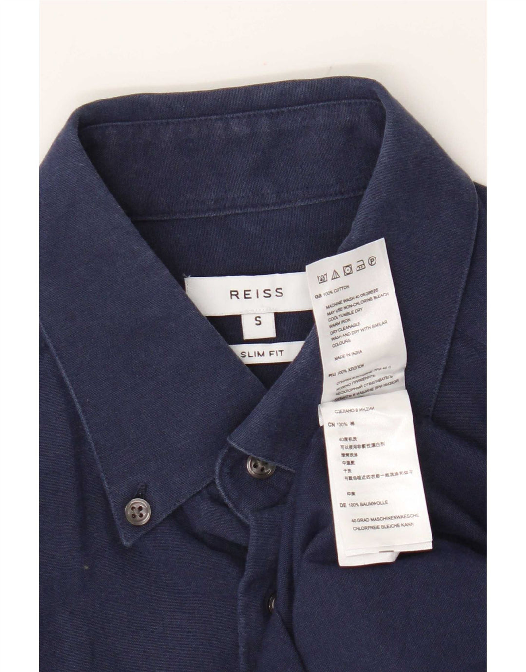 Camisa Reiss Slim Fit De Algodón Azul Marino Pequeño Para Hombre