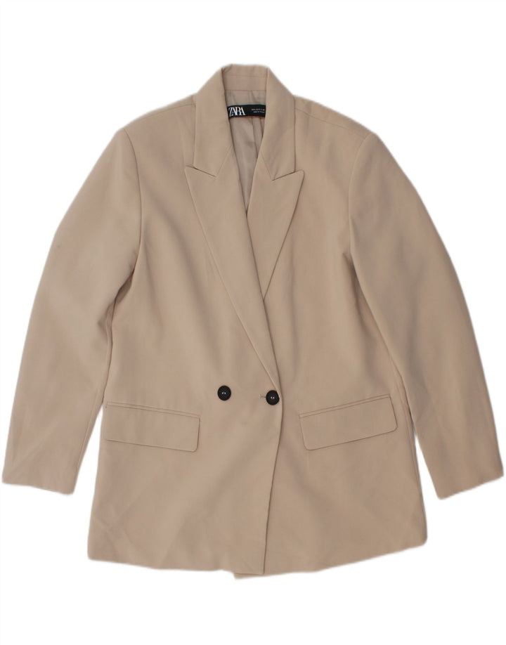 ZARA Mujer Chaqueta Blazer De Doble Botonadura UK 10 Small Beige Poliéster