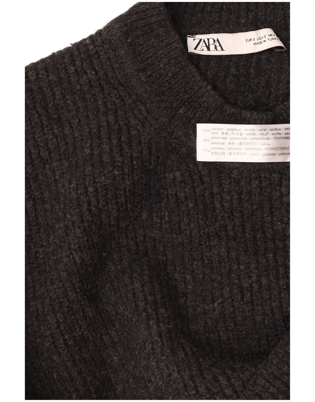 Zara Mujer Crop Oversize Cuello Redondo Jersey Suéter UK 10 Small Gris