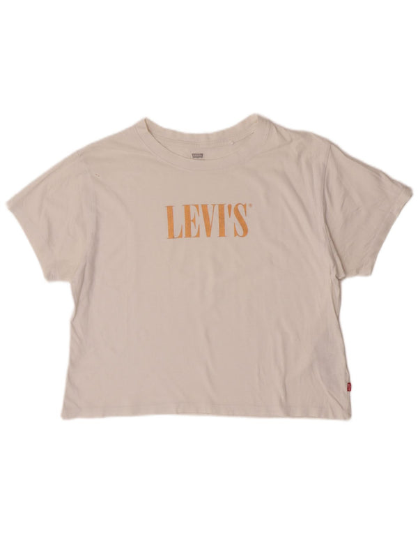 Levi's Womens Crop Oversized Graphic T-Shirt Top UK 10 Small White Cotton
