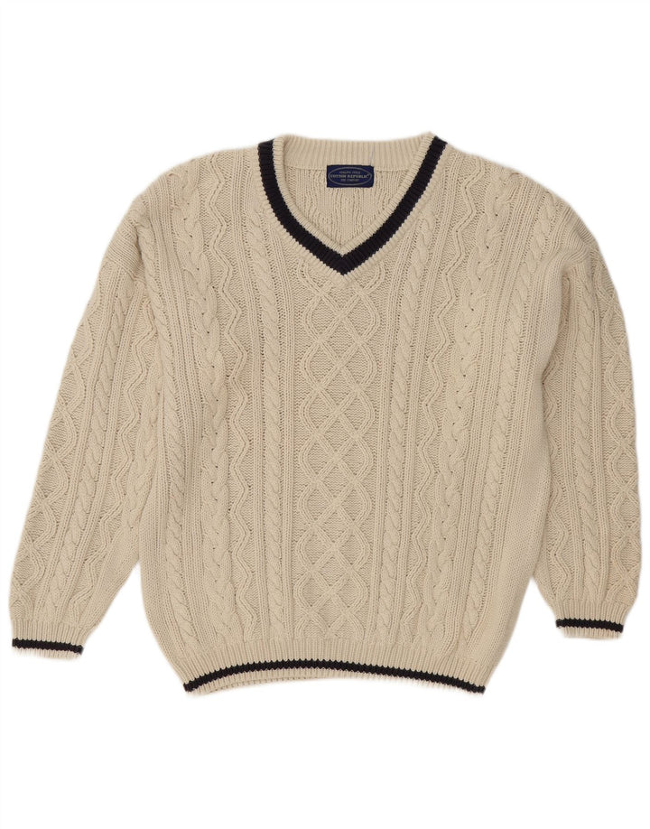 Cotton Republic Jersey con Cuello en V para Hombre de algodón Blanco Roto Medio