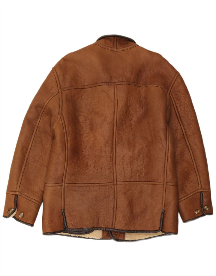 Aston Chaqueta de cuero Sherpa para hombre Reino Unido 40 Grande Marrón