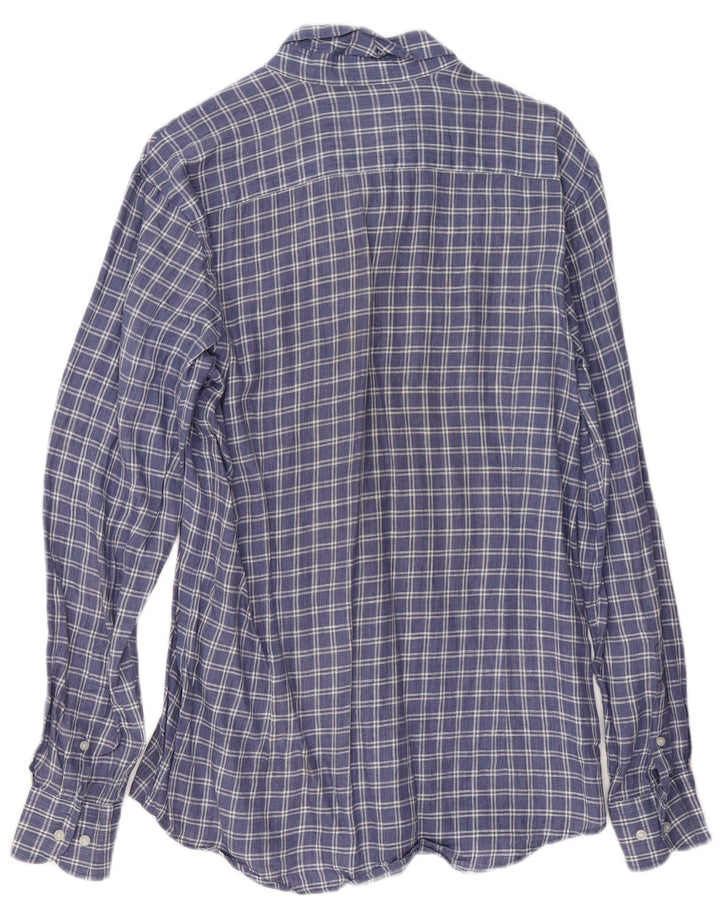 Camisa Massimo Dutti Hombre Lino Cuadros Azul Medio