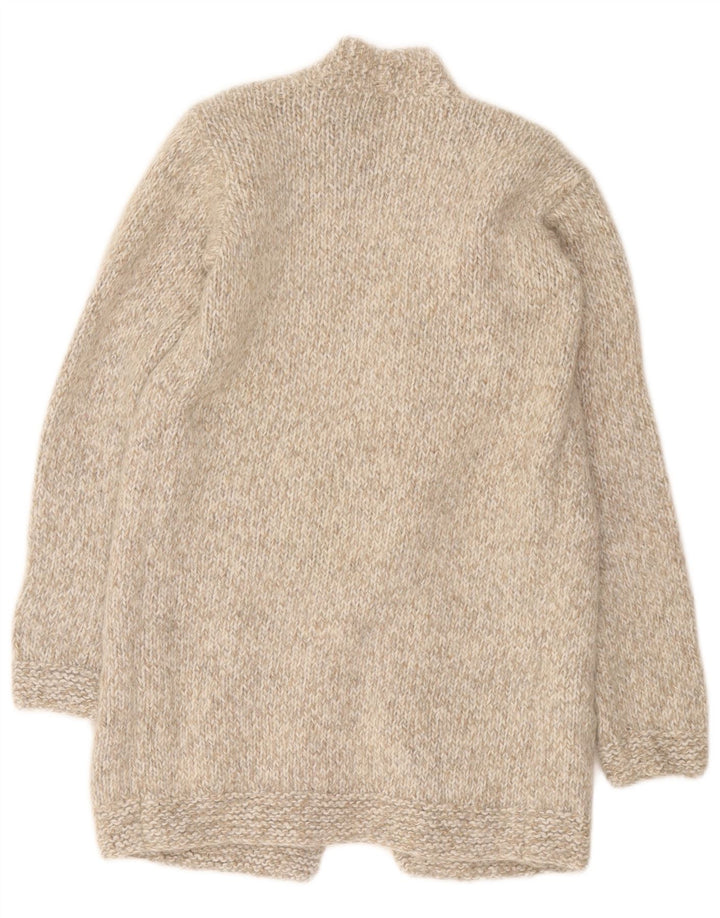 Vintage mujeres longline abierto cardigan suéter Reino Unido 8 pequeño beige moteado