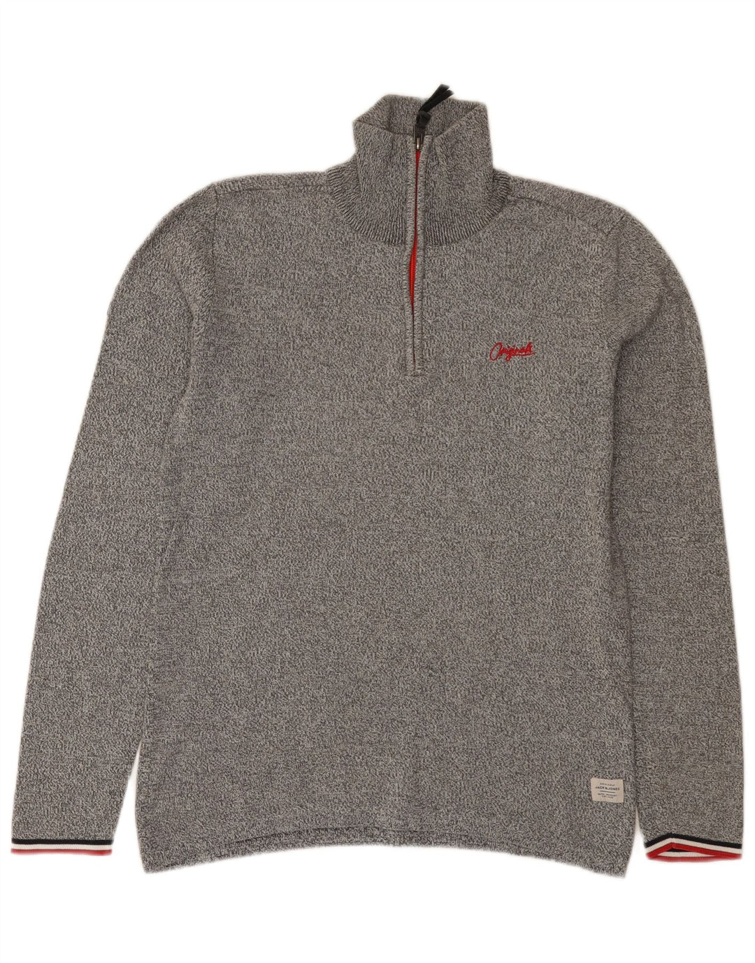 Jack & Jones Jersey con cuello y cremallera para hombre, talla pequeña, gris moteado