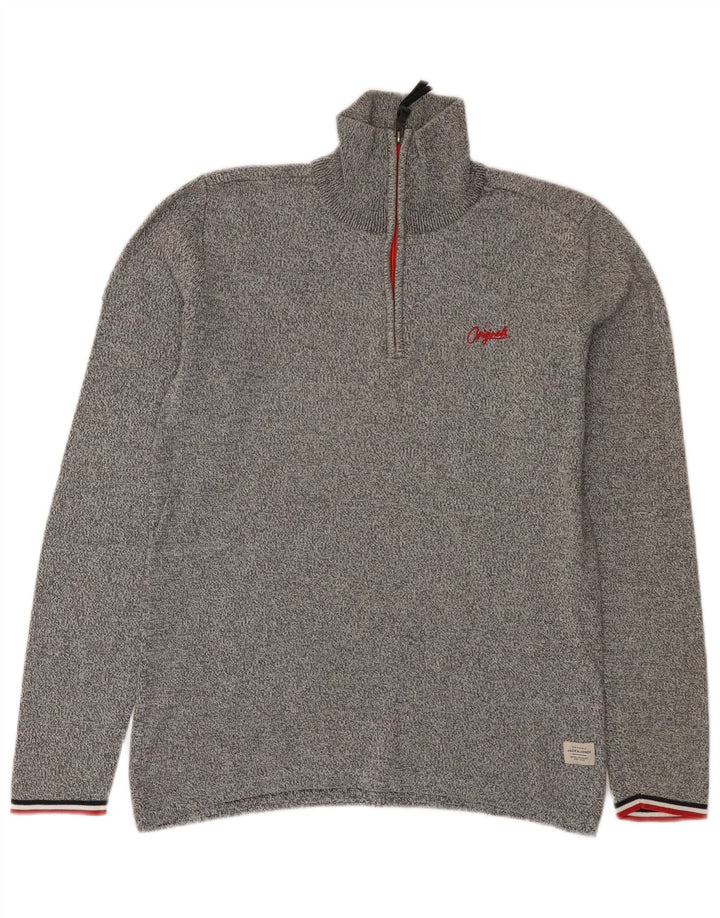 Jack & Jones Jersey con cuello y cremallera para hombre, talla pequeña, gris moteado