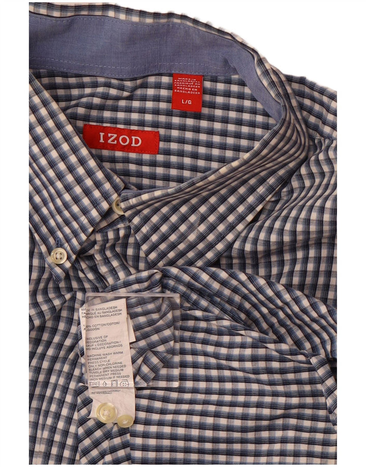 Camisa Izod Hombre Large Azul Cuadros Algodón