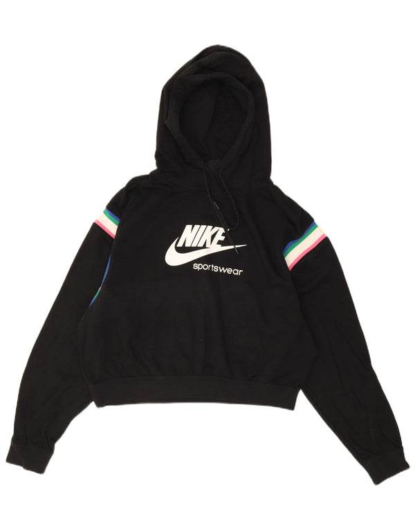 Nike Crop Graphic Sudadera con capucha para mujer UK 10 Small Black Colourblock
