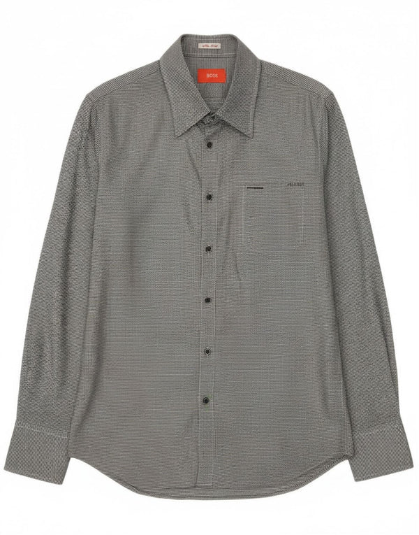 Camisa Hugo Boss Hombre Small Gris Algodón A Rayas