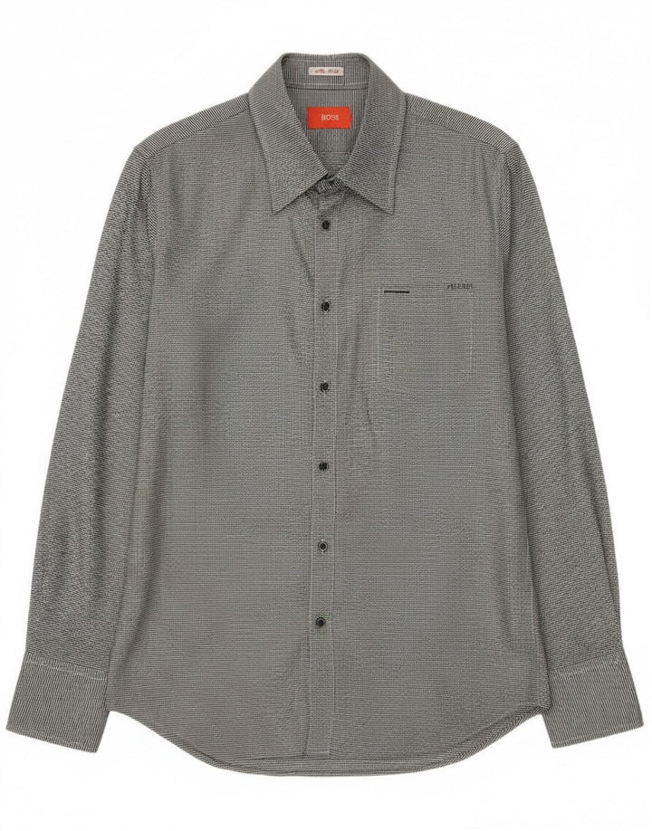Camisa Hugo Boss Hombre Small Gris Algodón A Rayas