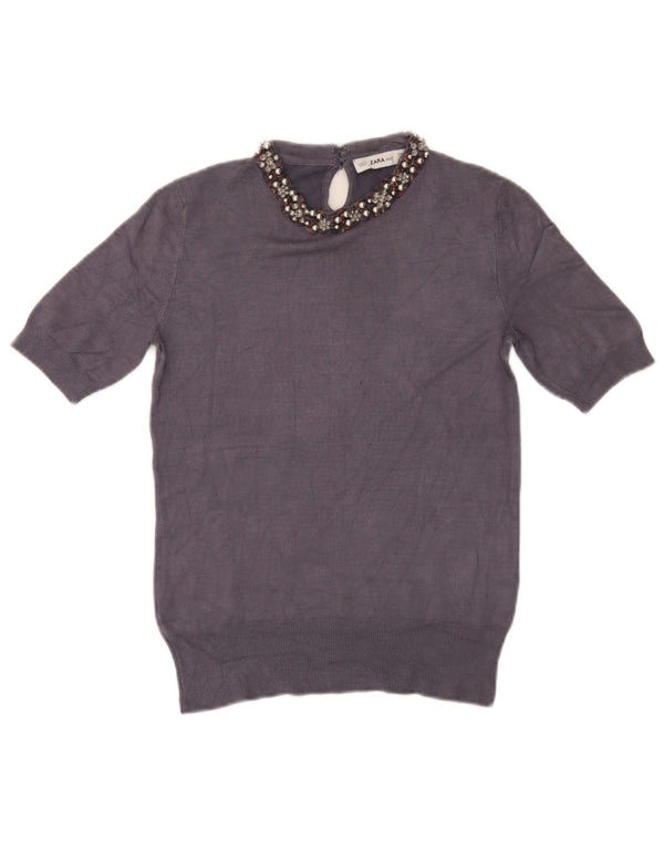 Zara Mujer Blusa Top UK 40 Medio Azul Marino