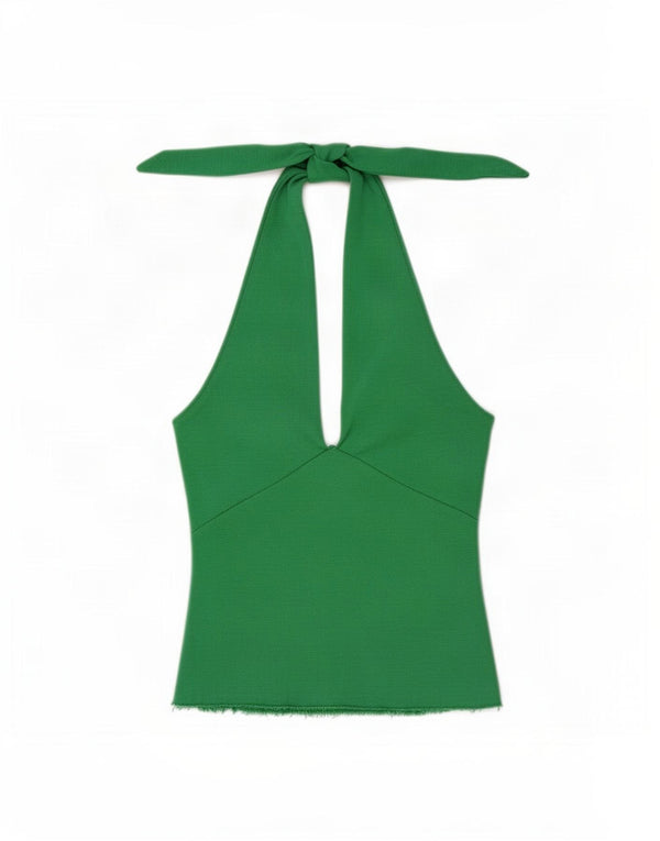 Zara Mujer Crop Halter Top UK 40 Algodón Verde Medio