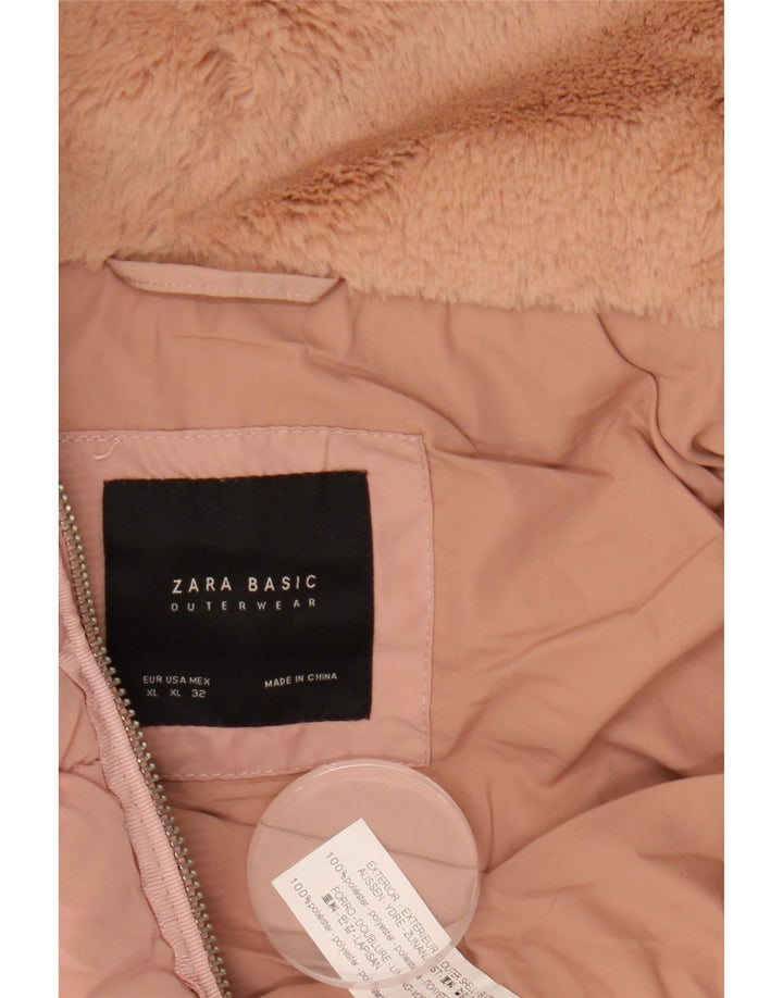 ZARA Mujer Chaqueta Acolchada Corta Con Capucha ES 40 XL Poliéster Rosa