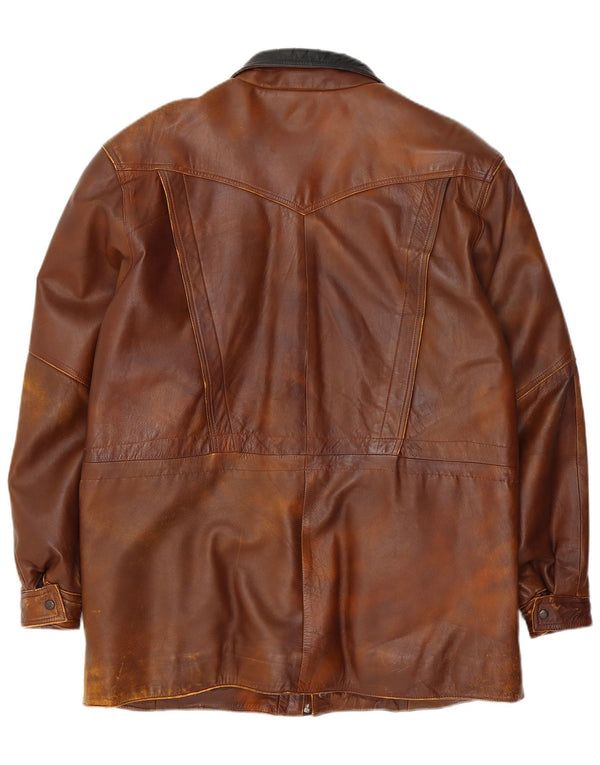 Chaqueta de cuero vintage para hombre Reino Unido 42 XL Marrón