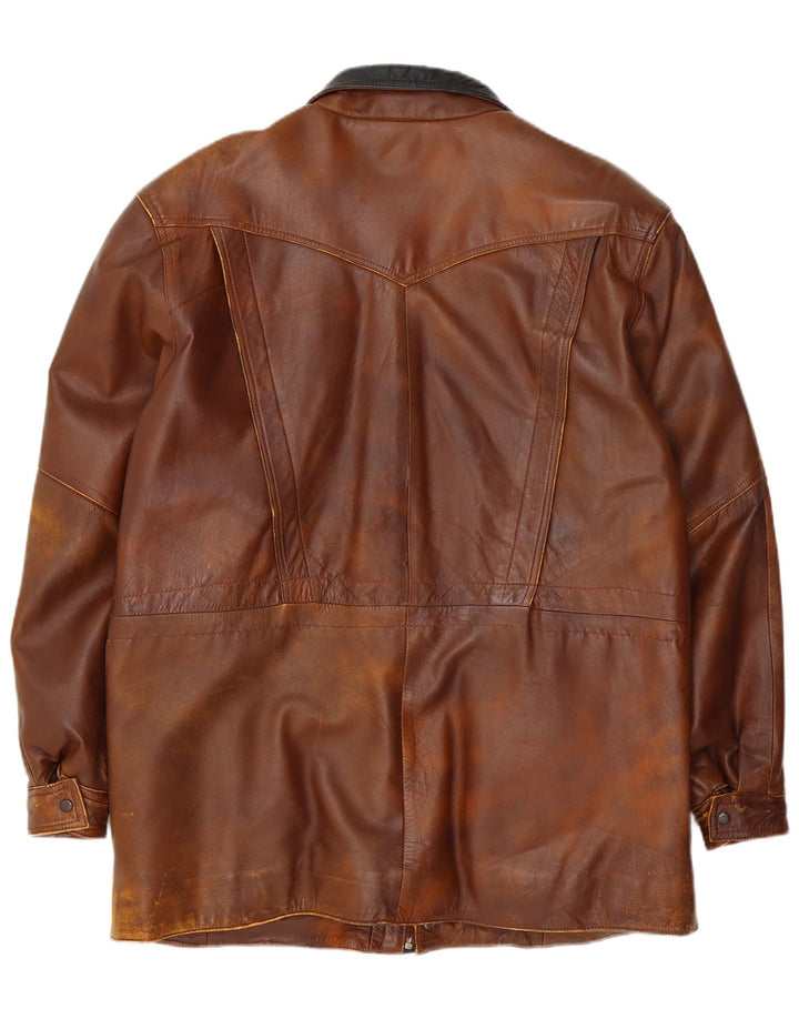 Chaqueta de cuero vintage para hombre Reino Unido 42 XL Marrón