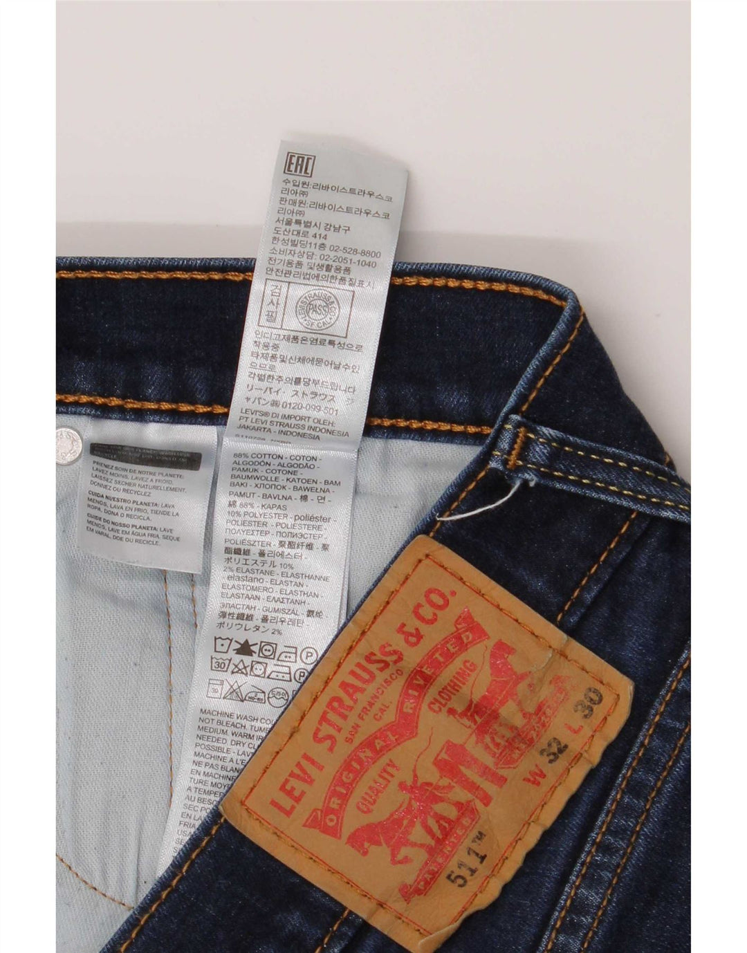 Levi's Hombre 511 Slim Jeans W32 L30 Algodón Azul Marino