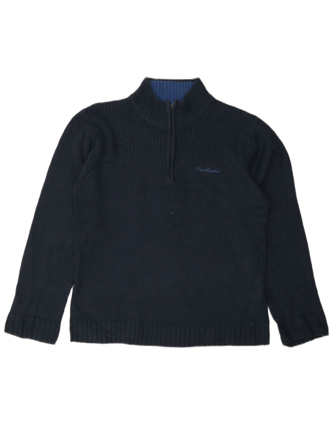 PIERRE CARDIN Jersey para hombre con cuello y cremallera, acrílico azul marino mediano
