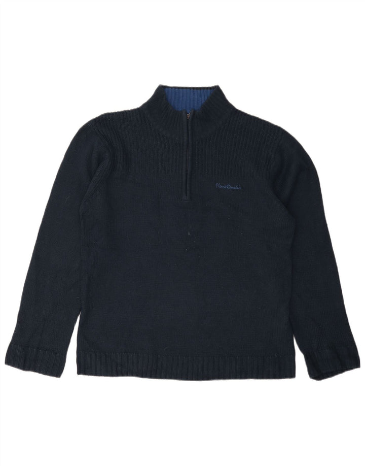 PIERRE CARDIN Jersey para hombre con cuello y cremallera, acrílico azul marino mediano