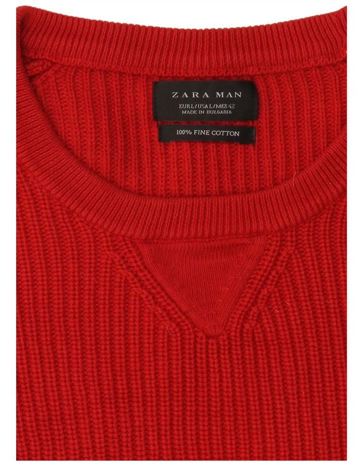 Zara Hombre Jersey Con Cuello Barco Jersey Grande Algodón Rojo